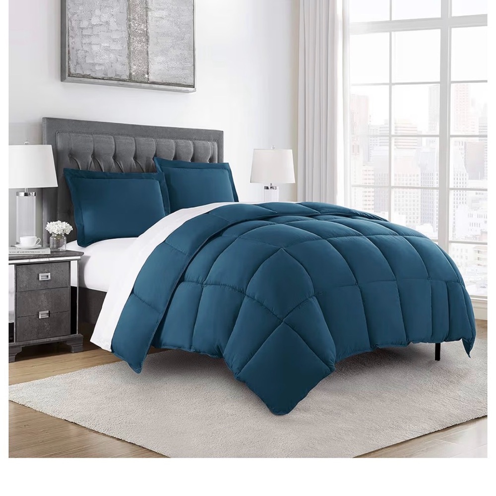 King 3-Piece Teal All Season Comforter Set Soft Down Alternative Quilt